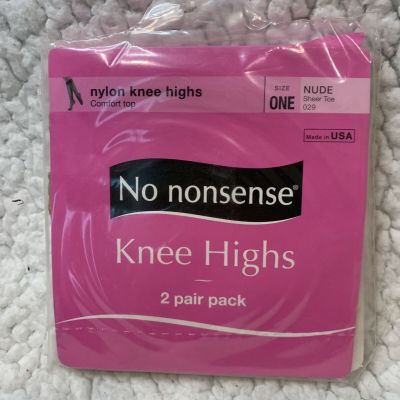 No Nonsense Comfort Top Knee Highs 029 2 Pair Pack NUDE Sheer Toe ONE Size